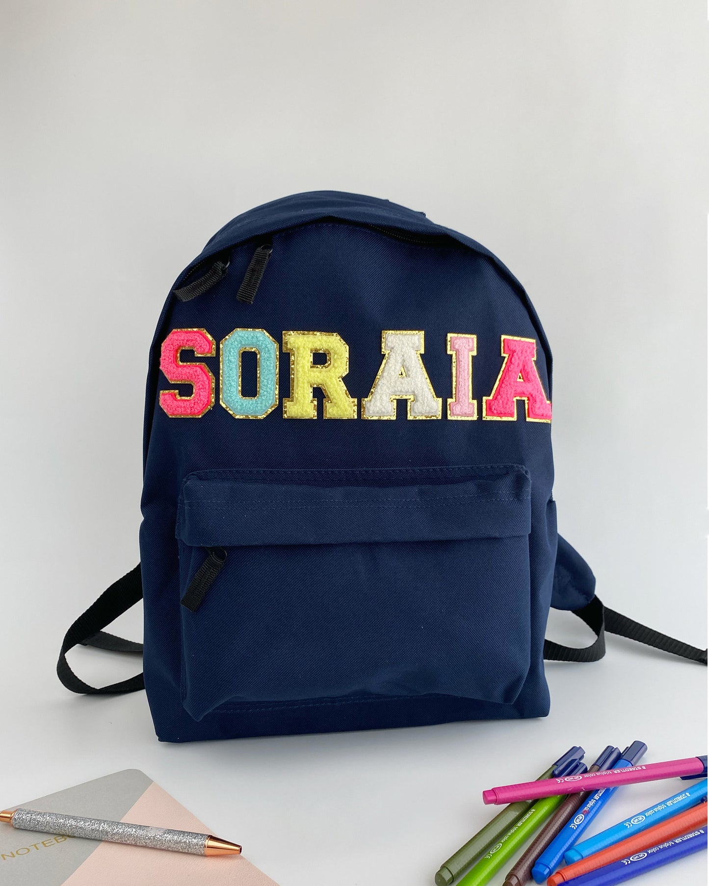 Custom Nylon Backpack: Chenille Letter Patches, Personalized Travel Bag