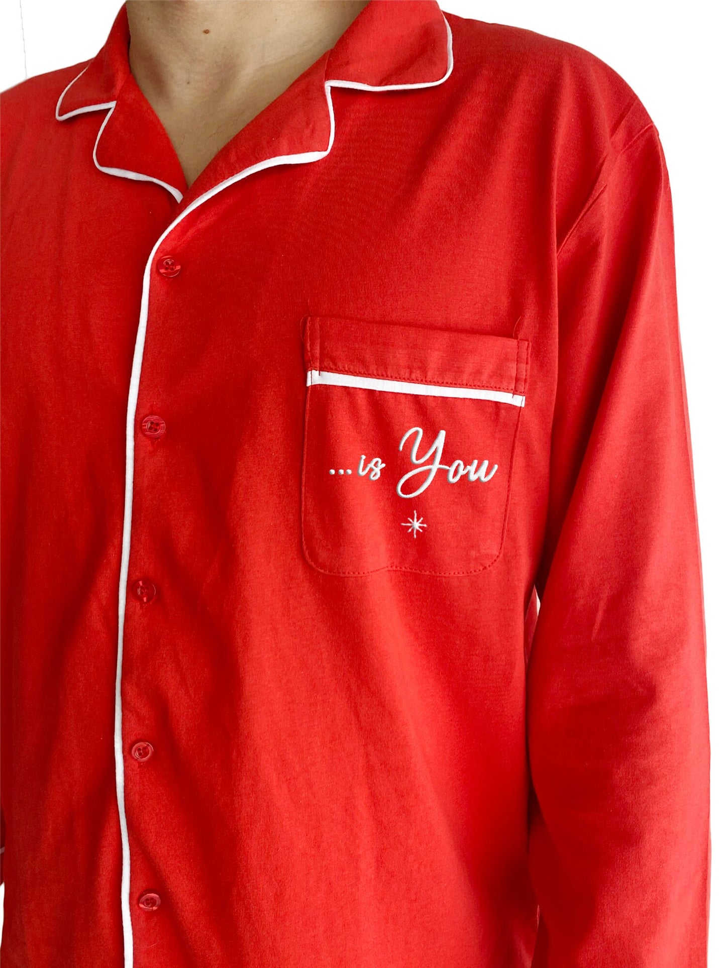 Embroidered Couples Christmas Pyjamas: Matching Cotton Xmas PJs