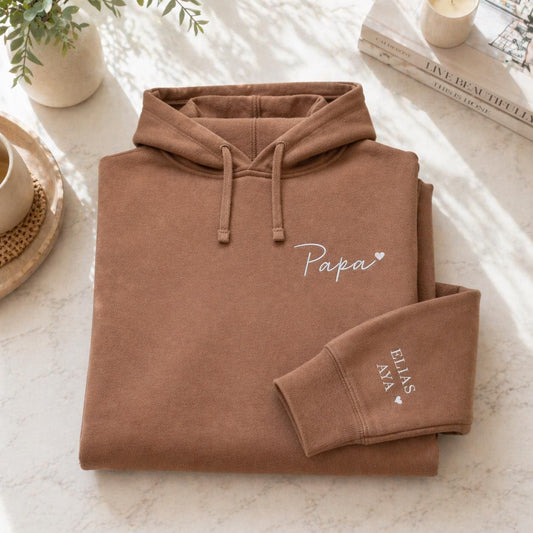 Embroidered Personalised Father Papa Sweatshirt, Father's Day Gift, New Dad Gift, Wear my heart on sleeve, Custom Kids Names on Sleeve