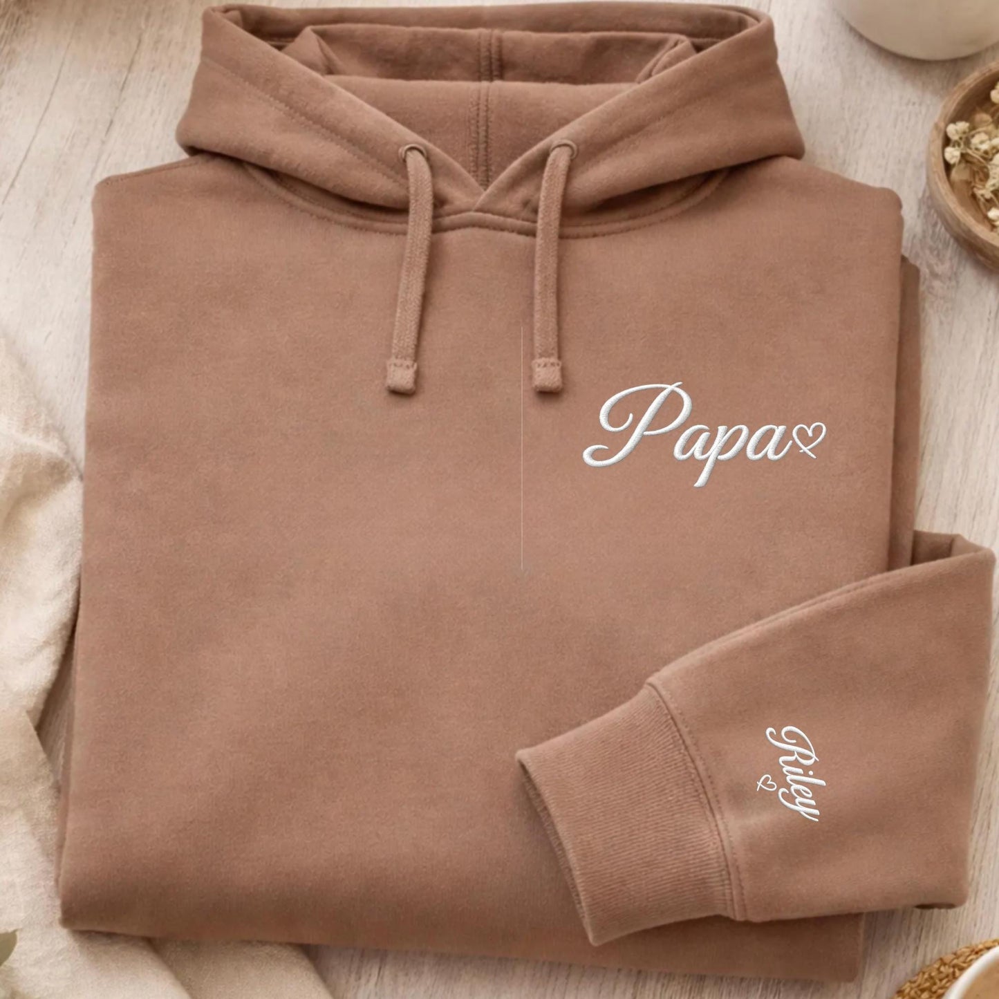Embroidered Personalised Papa Sweatshirt, Fatherr's Day Gift, New Dad Gift, Wear my heart on sleeve, Custom Kids Names cuff Sweater