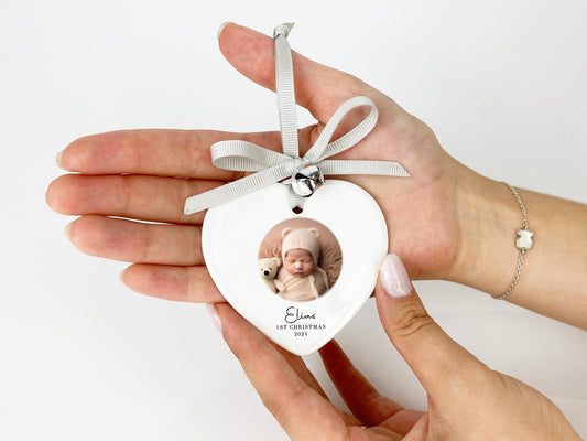 Personalized Baby's First Christmas Ornament: Photo Ceramic Bauble
