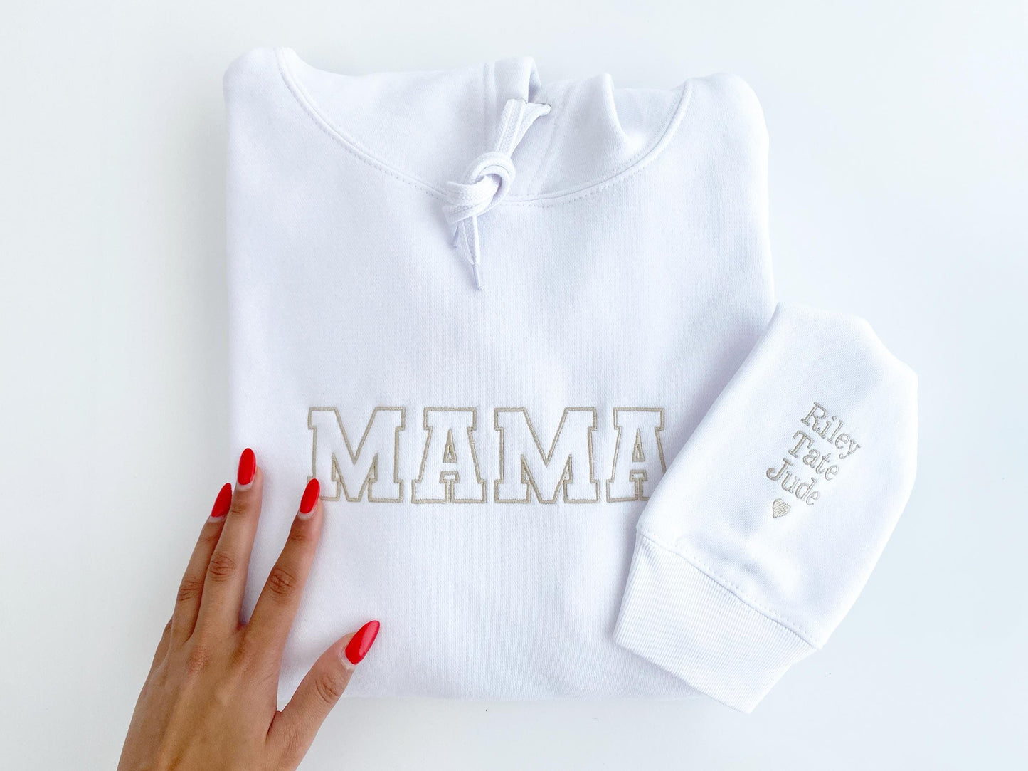 Embroidered Mama Sweatshirt: Personalized Kids Name Sleeve, New Mom Gift