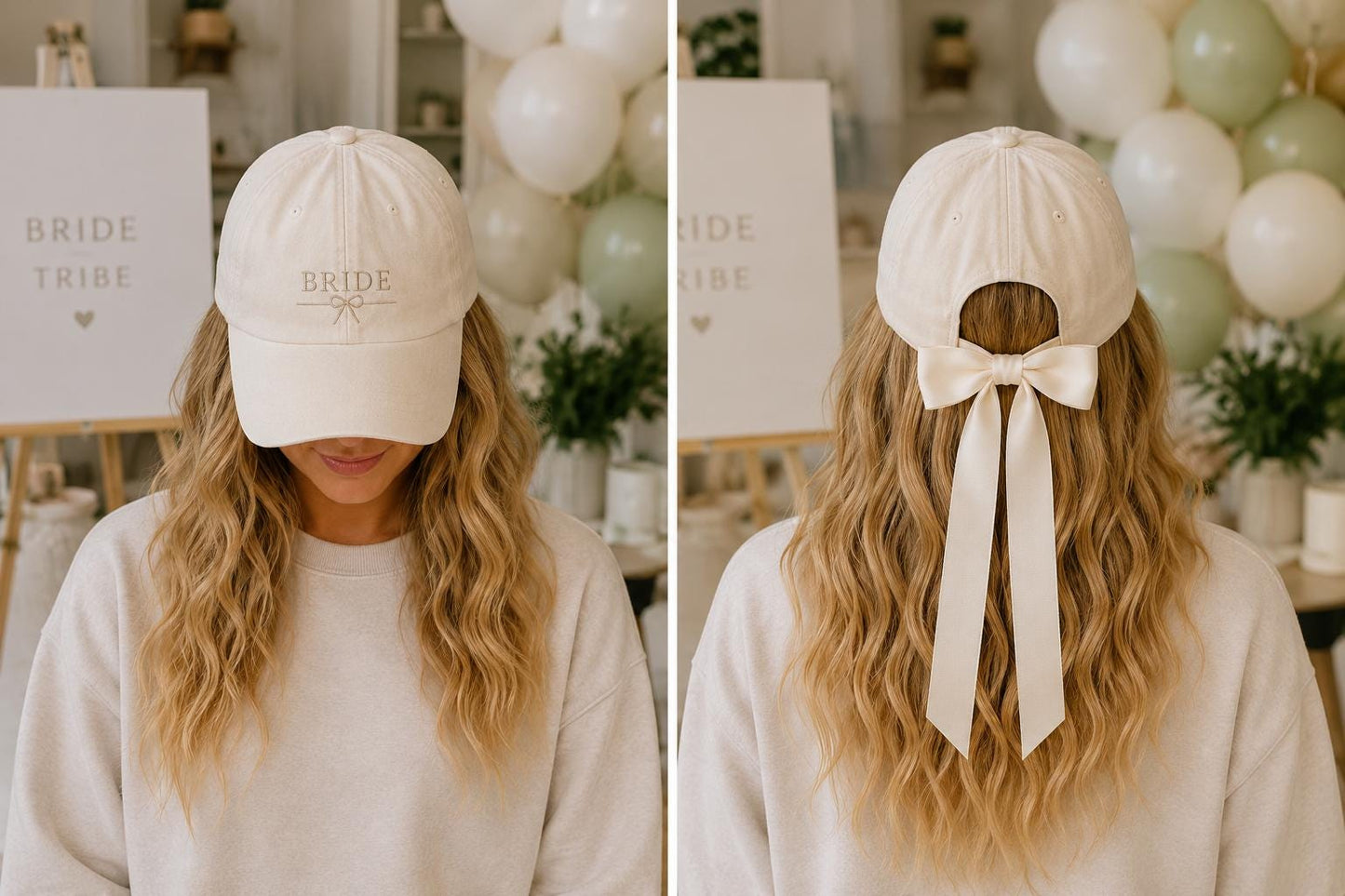Custom Embroidered Bride Baseball Cap with Bow, Bridal Party Hat, pink bridesmaid hat