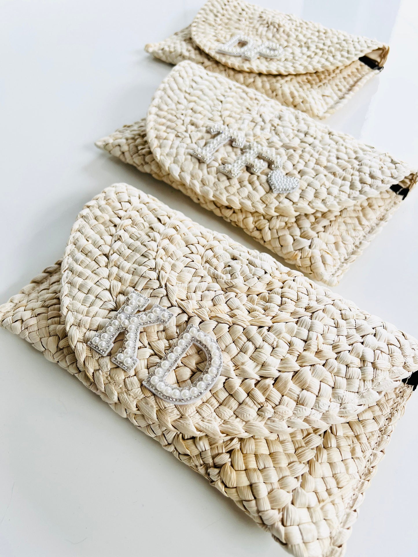 Monogram Straw Clutch Bag, Personalized Bachelorette Gift
