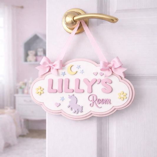 Personalised Cloud Name Sign, 3D Layered Wooden Nursery Decor, Pastel Unicorn Room Sign