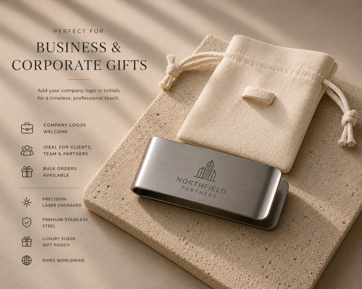 Personalised Engraved Money Clip for Men – Custom Monogram, Initials or Logo | Gift for Him
