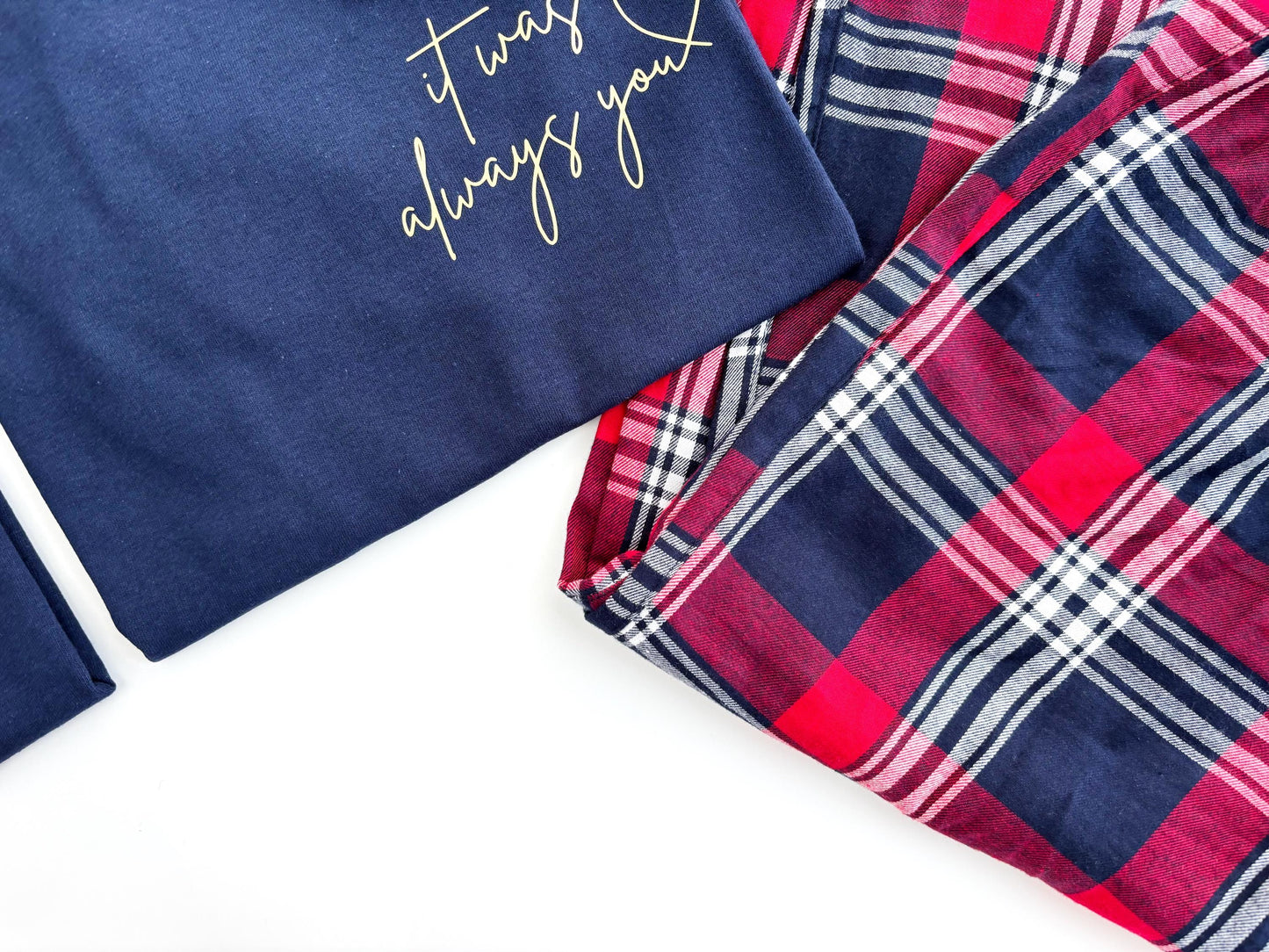 Matching Couples Christmas Pajamas: Tartan Flannel, Personalized Initials