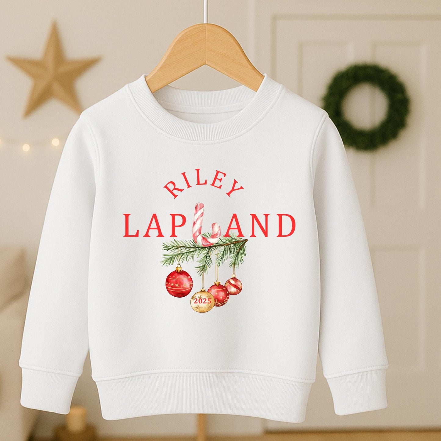 Personalised Kids Lapland Christmas Sweatshirt, Candy Cane Design