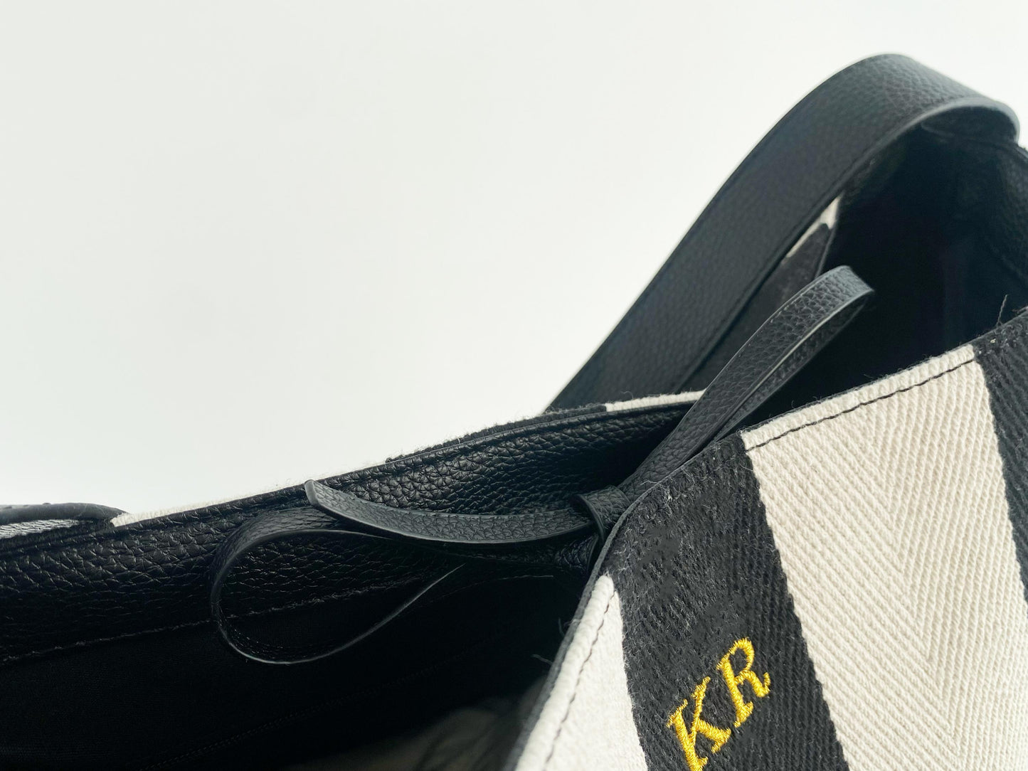 Monogrammed Vegan Leather Tote Bag: Striped Oversize Purse