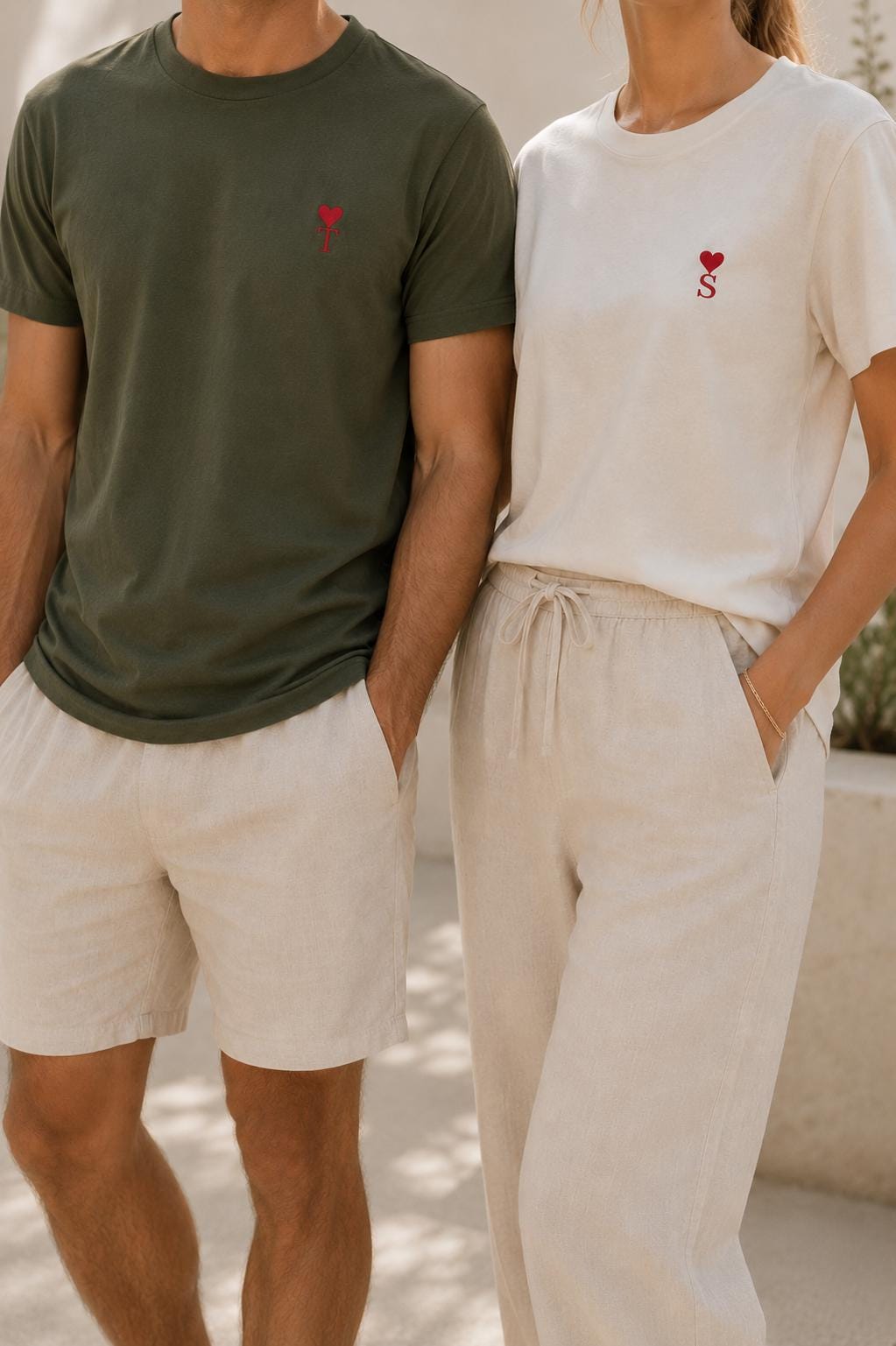Embroidered Couple T-Shirts | Custom Initials, Heart Detail | Anniversary Gift