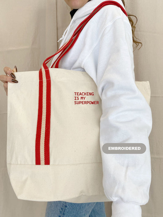 Embroidered Teacher Tote Bag: Personalized Organic Cotton Canvas Gift