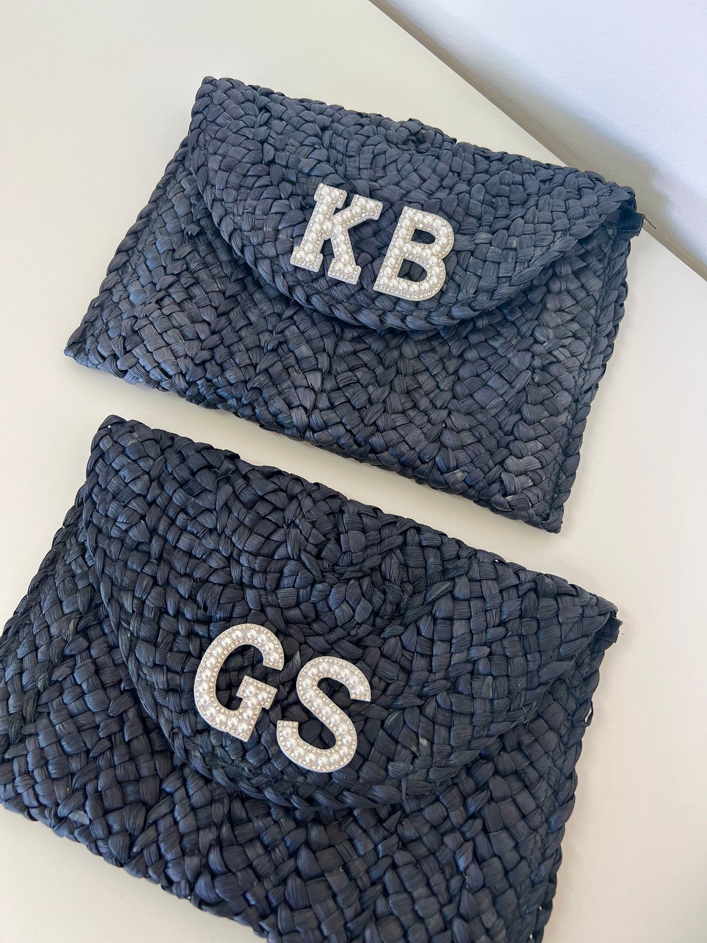 Bride Straw Clutch Bag, Personalized Diamante Initial, Bridesmaid Gift