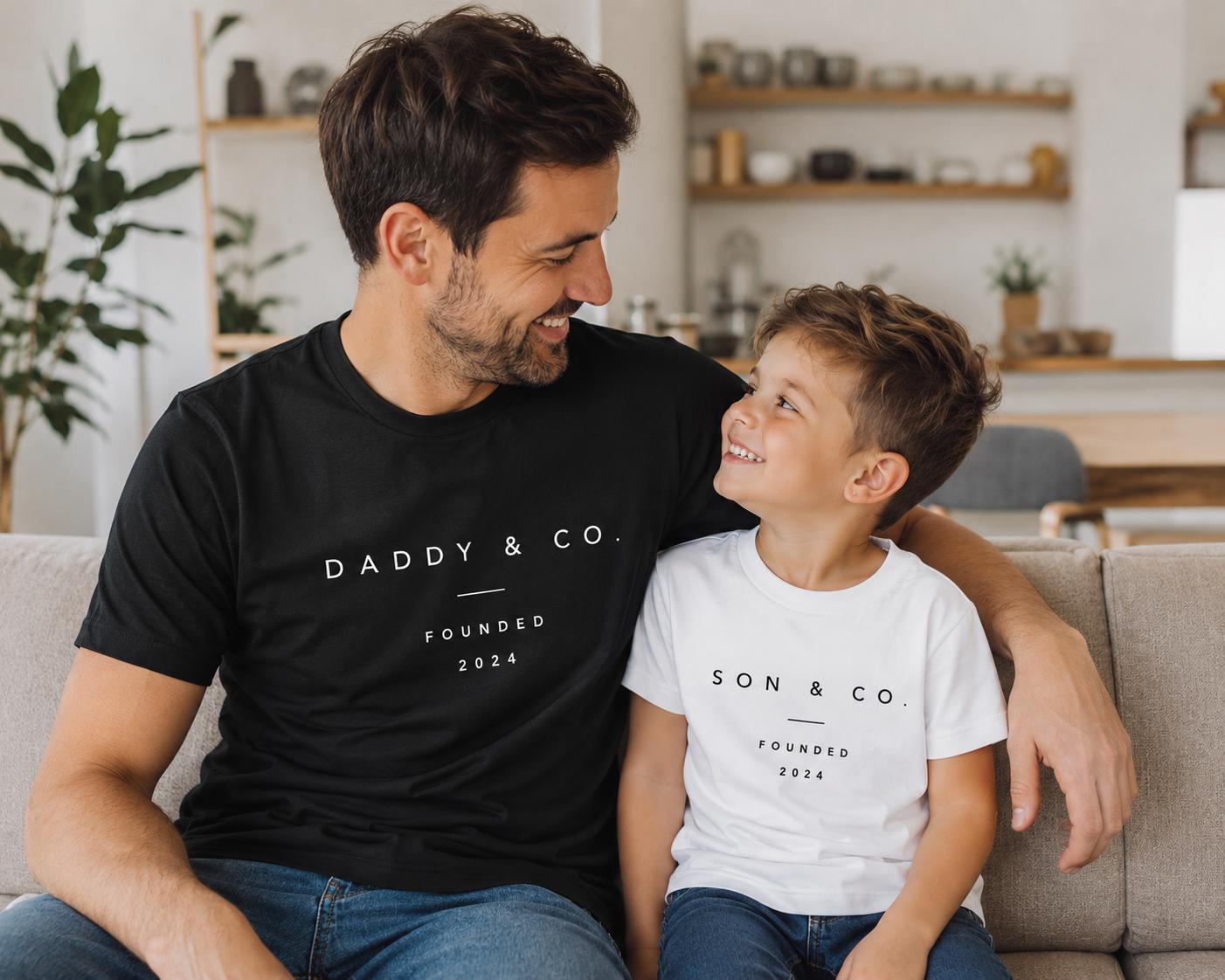 Personalised Dad and Son Matching T-Shirts, Modern Minimalist Family Set