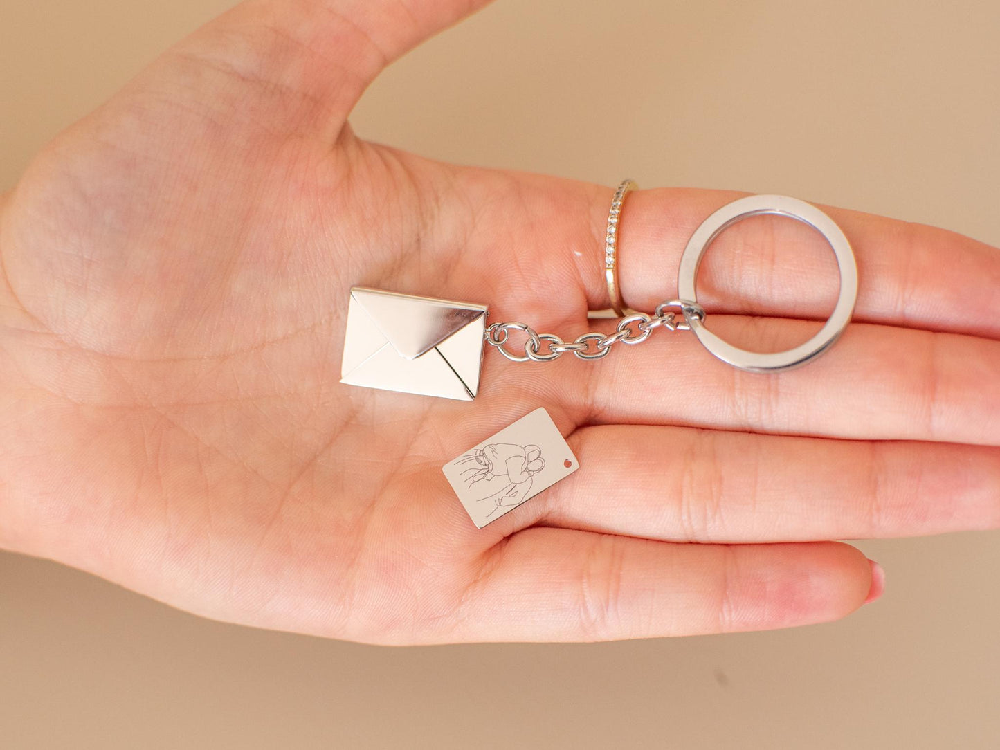 Personalized Envelope Keychain: Engraved Stainless Steel Love Letter