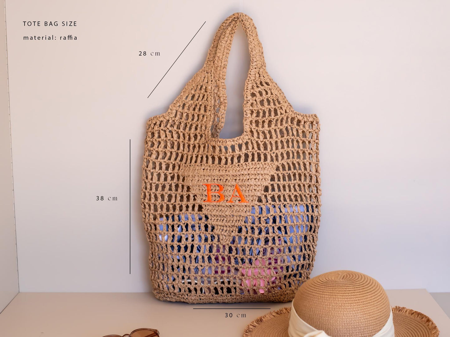Personalized Raffia Beach Tote: Embroidered Initial Monogram