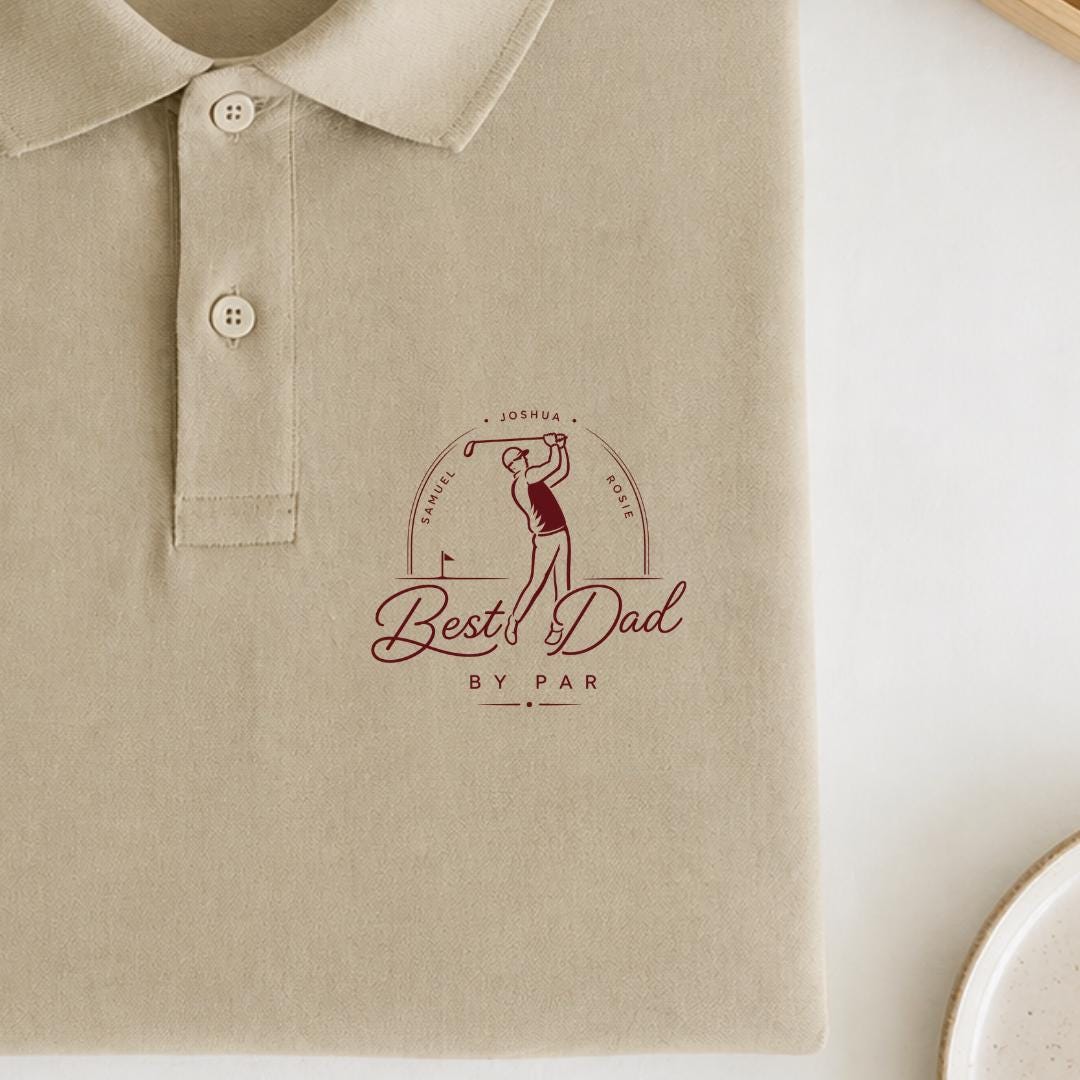 Custom Dad Golf Shirt, with Children Kids Names, Father's Day Golf Gift