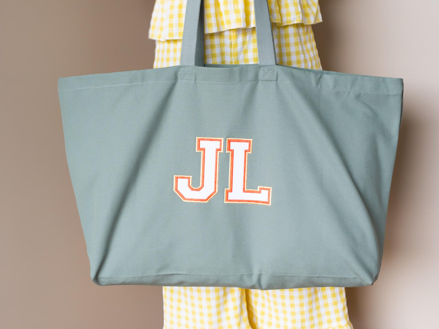 Personalized Organic Cotton Tote Bag: Embroidered Initial Oversized Shopper