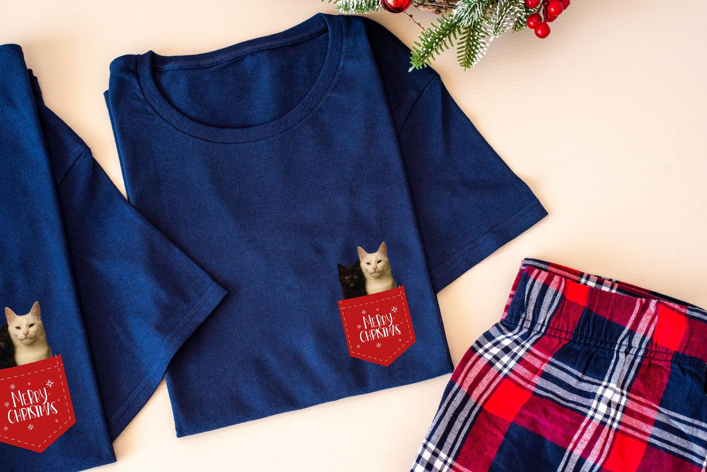 Custom Pet Photo Christmas Pajamas | Tartan Flannel Bottoms