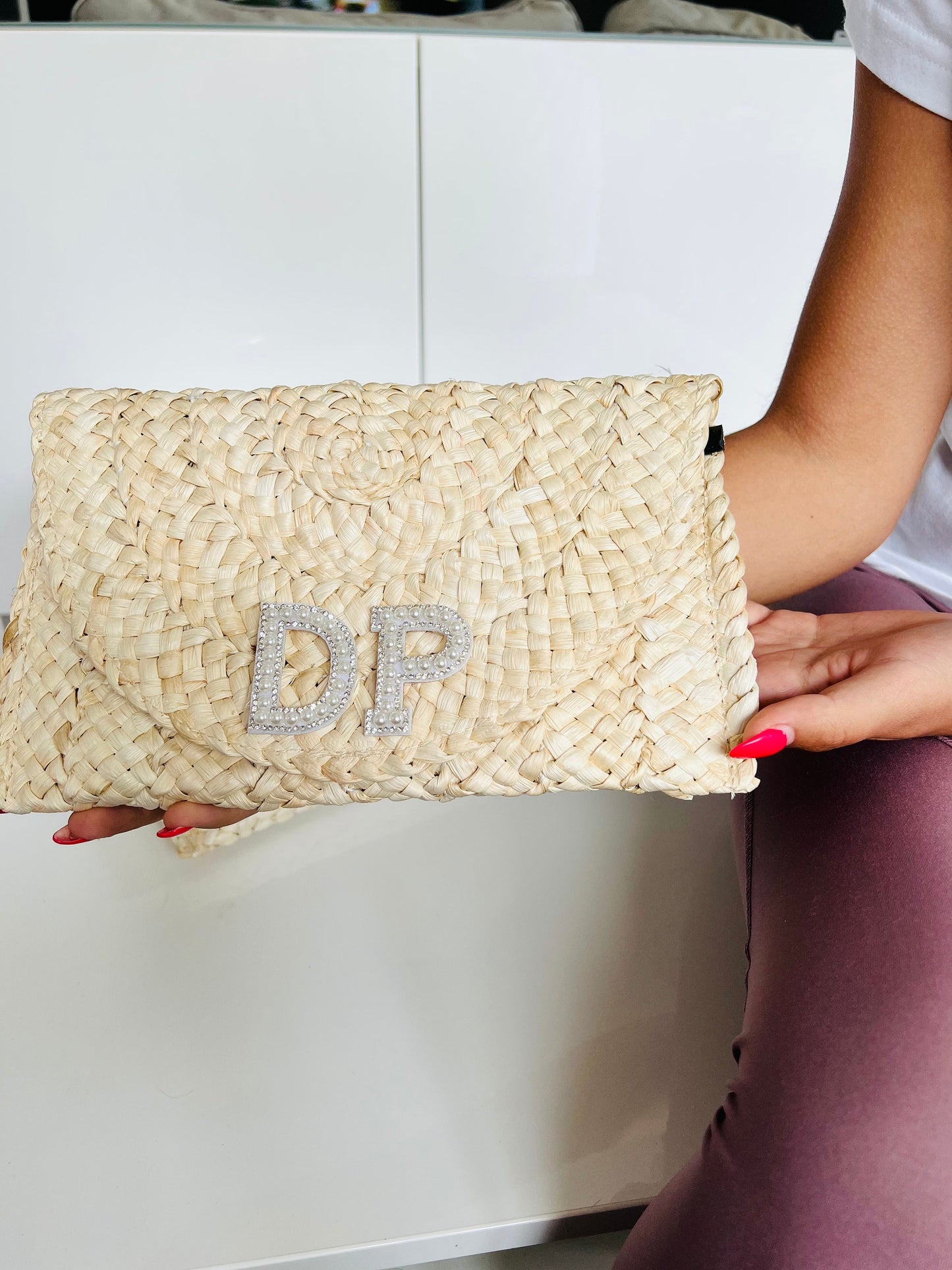 Monogram Straw Clutch Bag, Personalized Bachelorette Gift