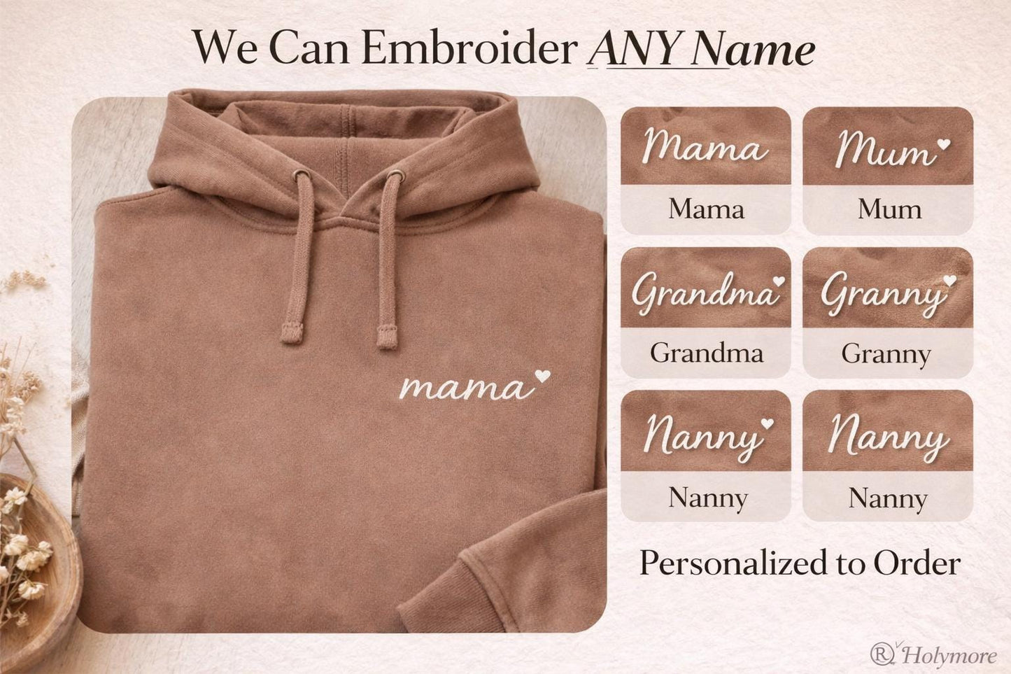 Mother sweater shirt Hoodie, embroidered Childs Names on arm