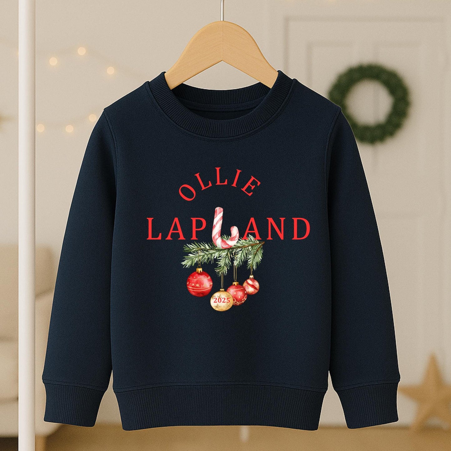 Personalised Kids Lapland Christmas Sweatshirt, Candy Cane Design