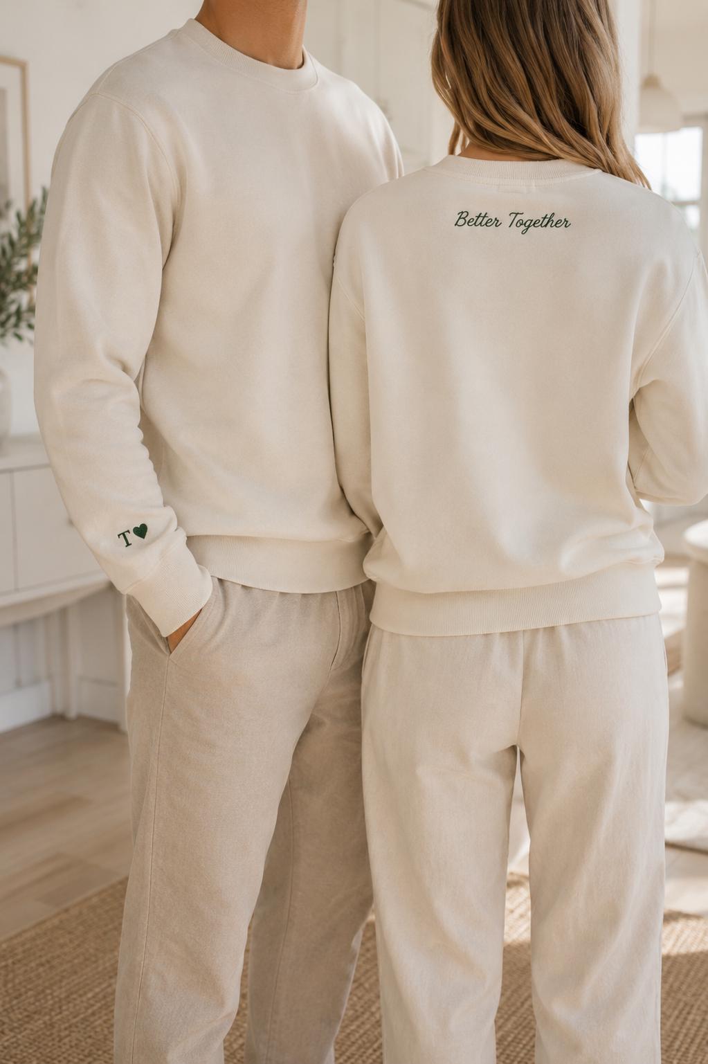 Custom Embroidered Initial Heart sleeve sweater, tshirt,  jumper, Personalized Valentines Sweatshirt, Embroidered Couples Outfit