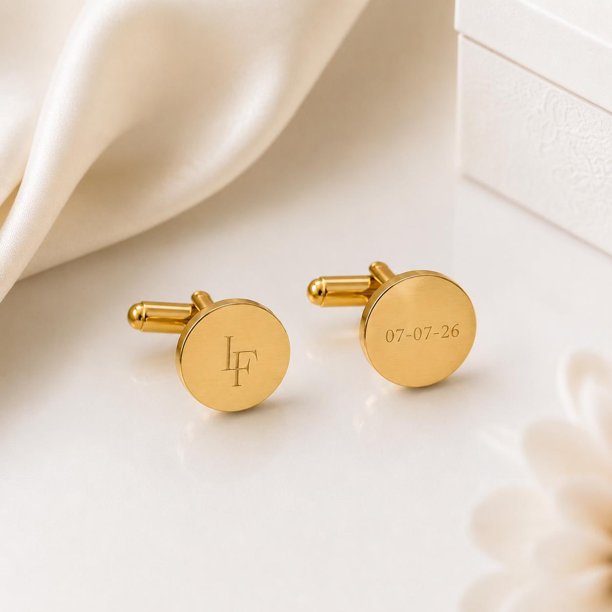 Personalised Monogram & Date Engraved Cufflinks, gold and silver cuff links square or round