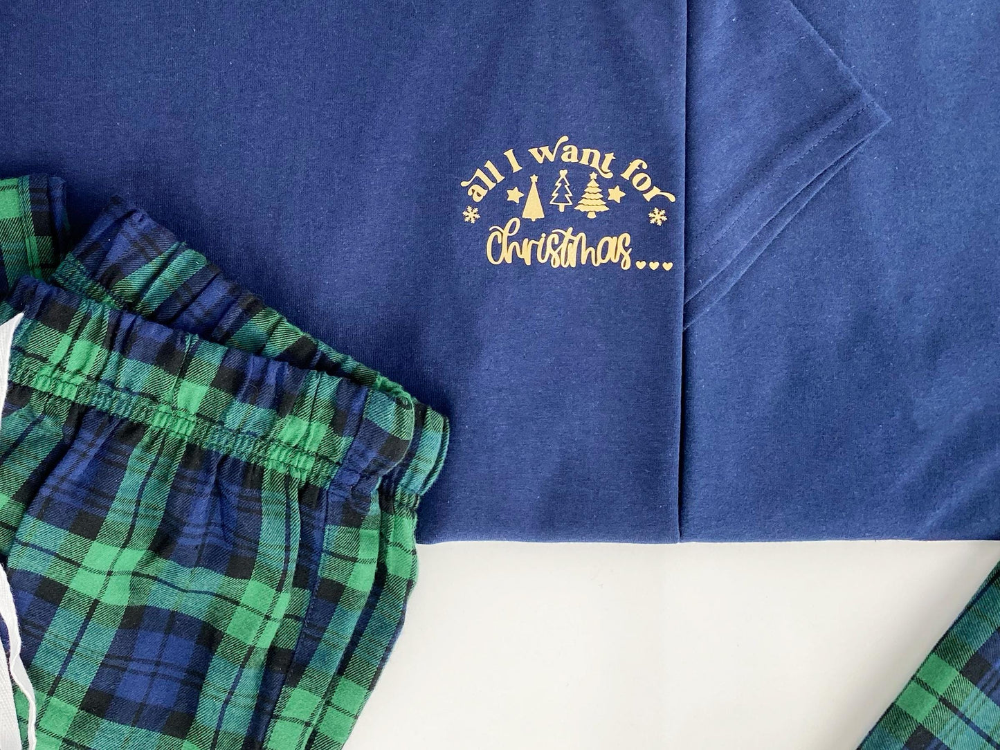 Couples Christmas Pyjamas: Initial Sleeve, Tartan Flannel Bottoms