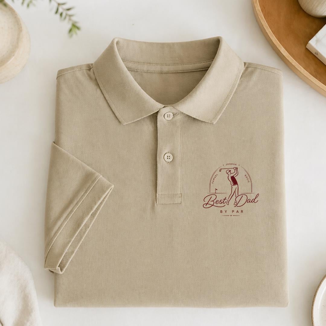 Custom Dad Golf Shirt, with Children Kids Names, Father's Day Golf Gift