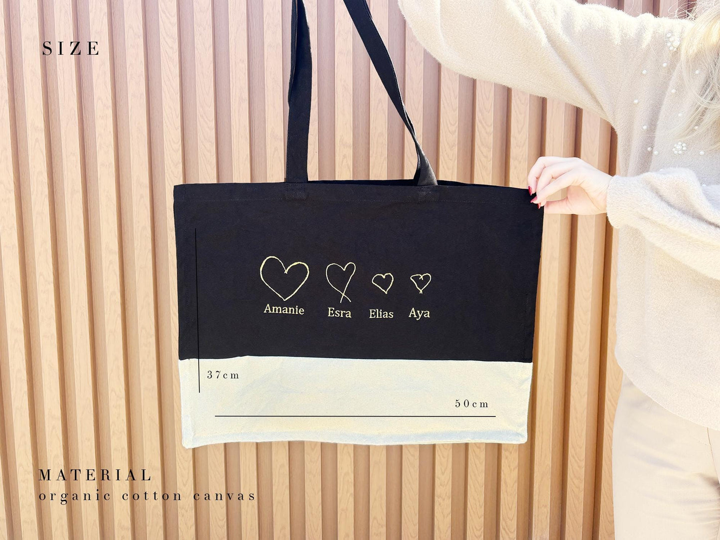 Custom Heart Drawing Tote Bag: Embroidered Organic Cotton Canvas