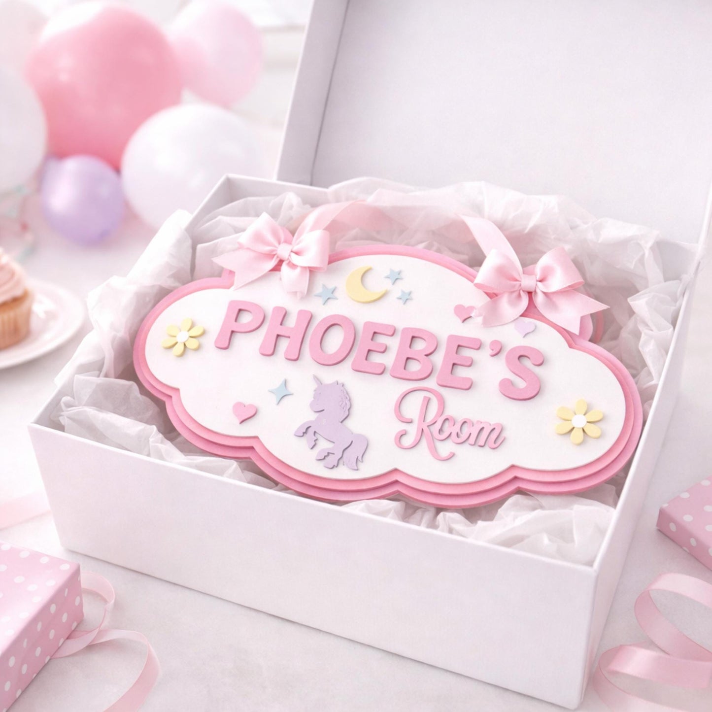 Personalised Cloud Name Sign, 3D Layered Wooden Nursery Decor, Pastel Unicorn Room Sign