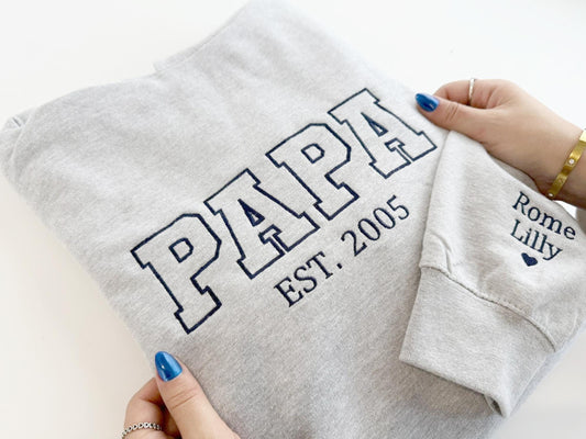 Personalized Papa Hoodie: Embroidered Dad Sweatshirt with Custom Names