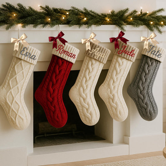 Personalized Embroidered Christmas Stocking: Cable Knit Family Stocking