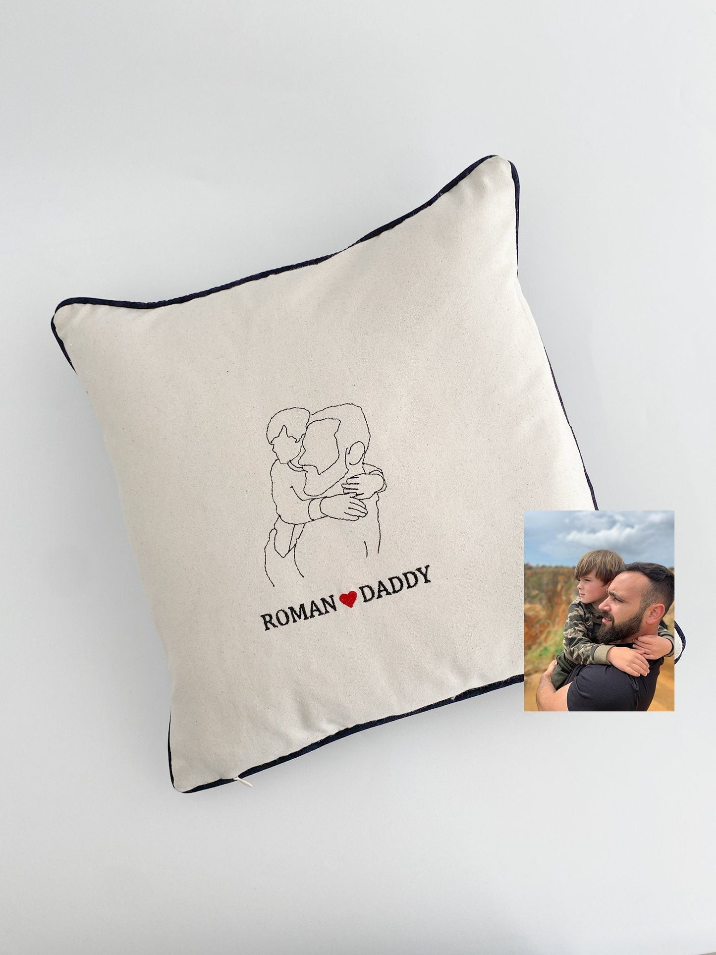Embroidered Photo Silhouette Pillow: Personalized Cotton Canvas Cushion
