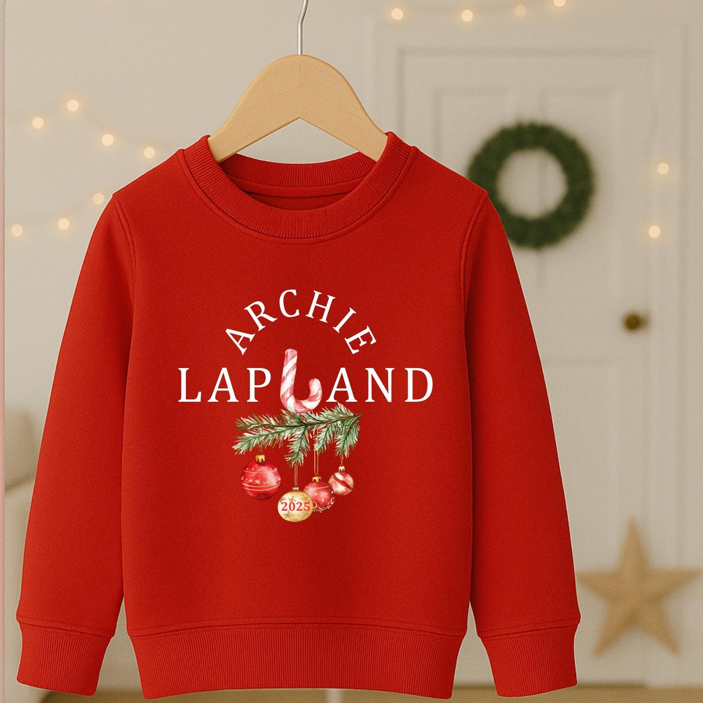 Personalised Kids name Lapland Christmas Jumper 2025 – Candy Cane Design