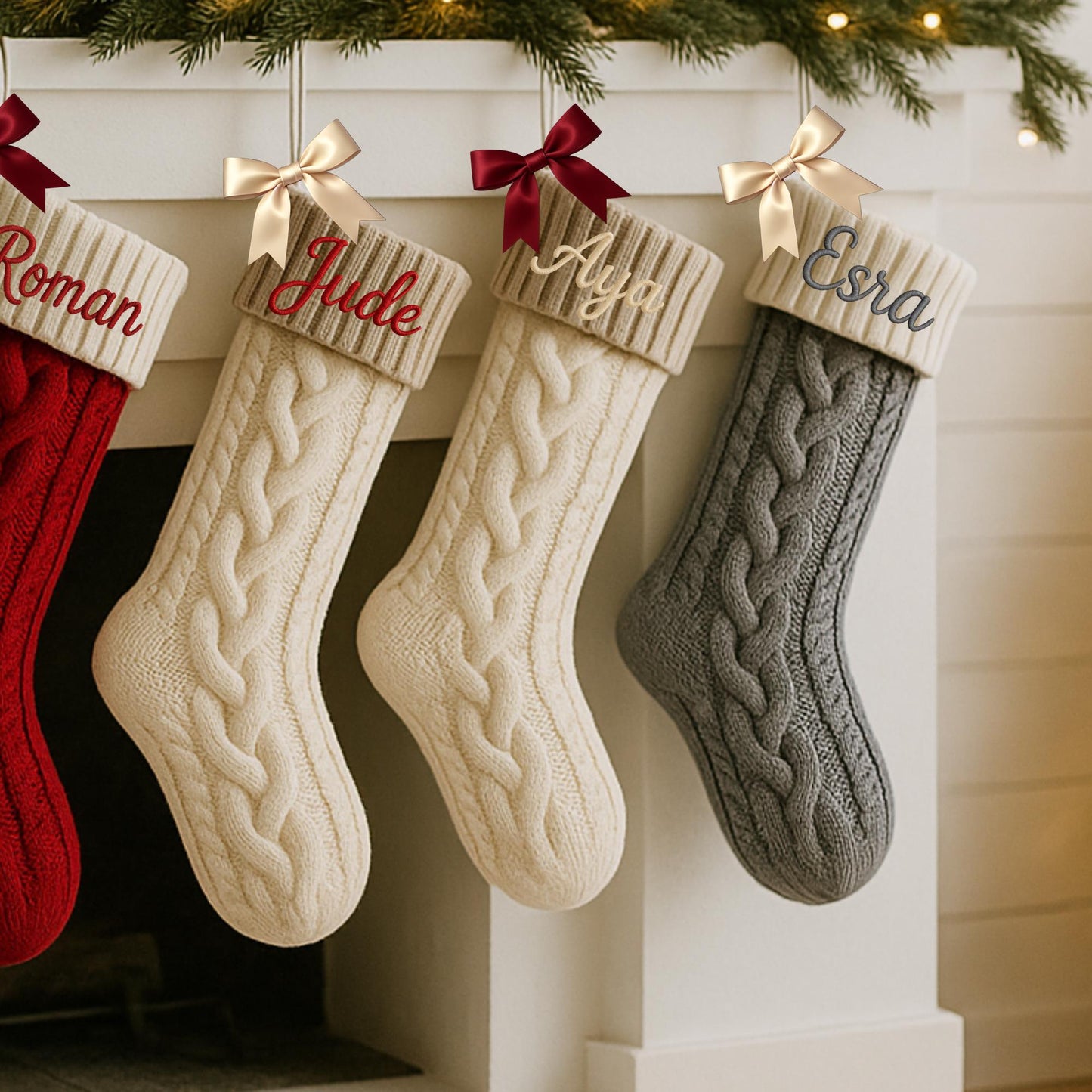 Personalized Embroidered Christmas Stocking: Cable Knit Family Stocking