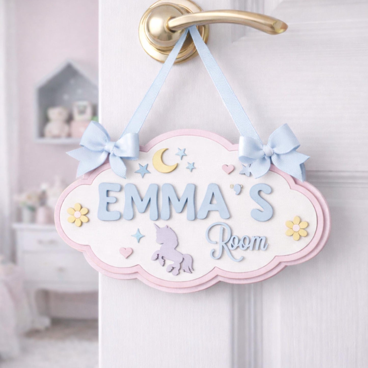 Personalized Cloud Name Sign, 3D Layered Wooden Girls Room Decor