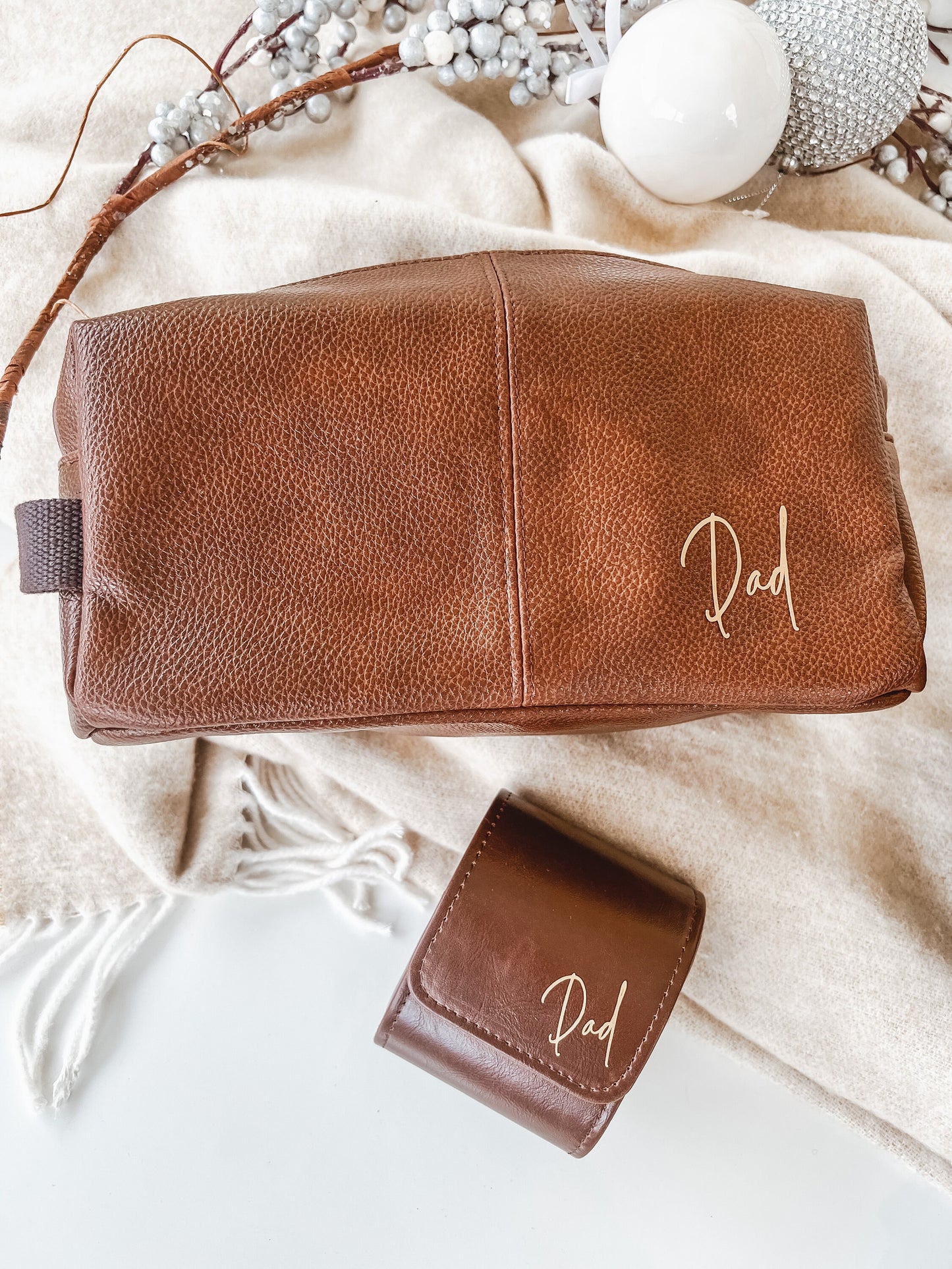 Personalized Faux Leather Men's Toiletry Bag & Watch Box Set