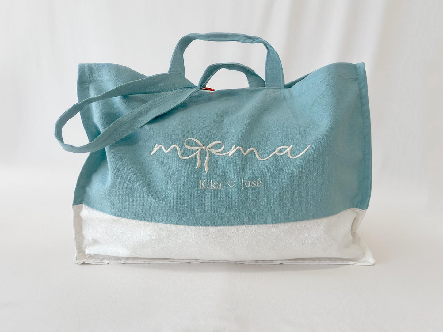 Embroidered Organic Cotton Tote Bag: Personalized Mama & Bow Design