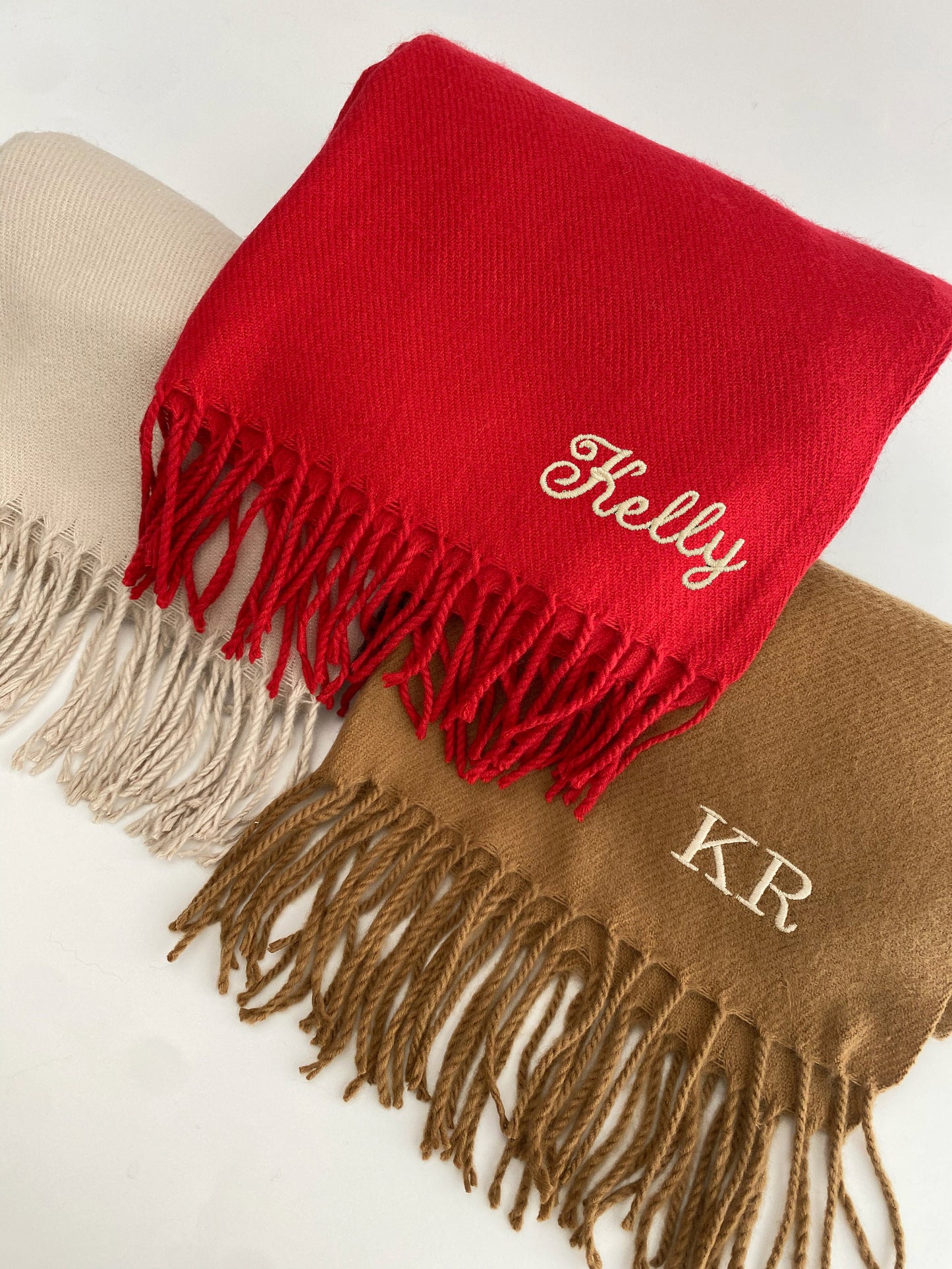Personalized Wool Scarf: Custom Name, Tassel Trim