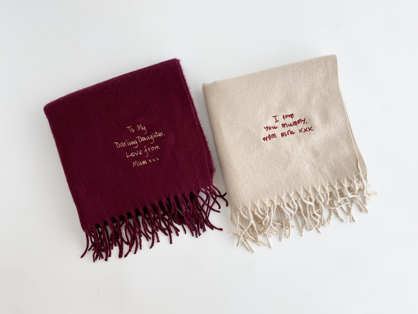 Embroidered Handwriting Scarf: Custom Wool Scarf, Sentimental Gift