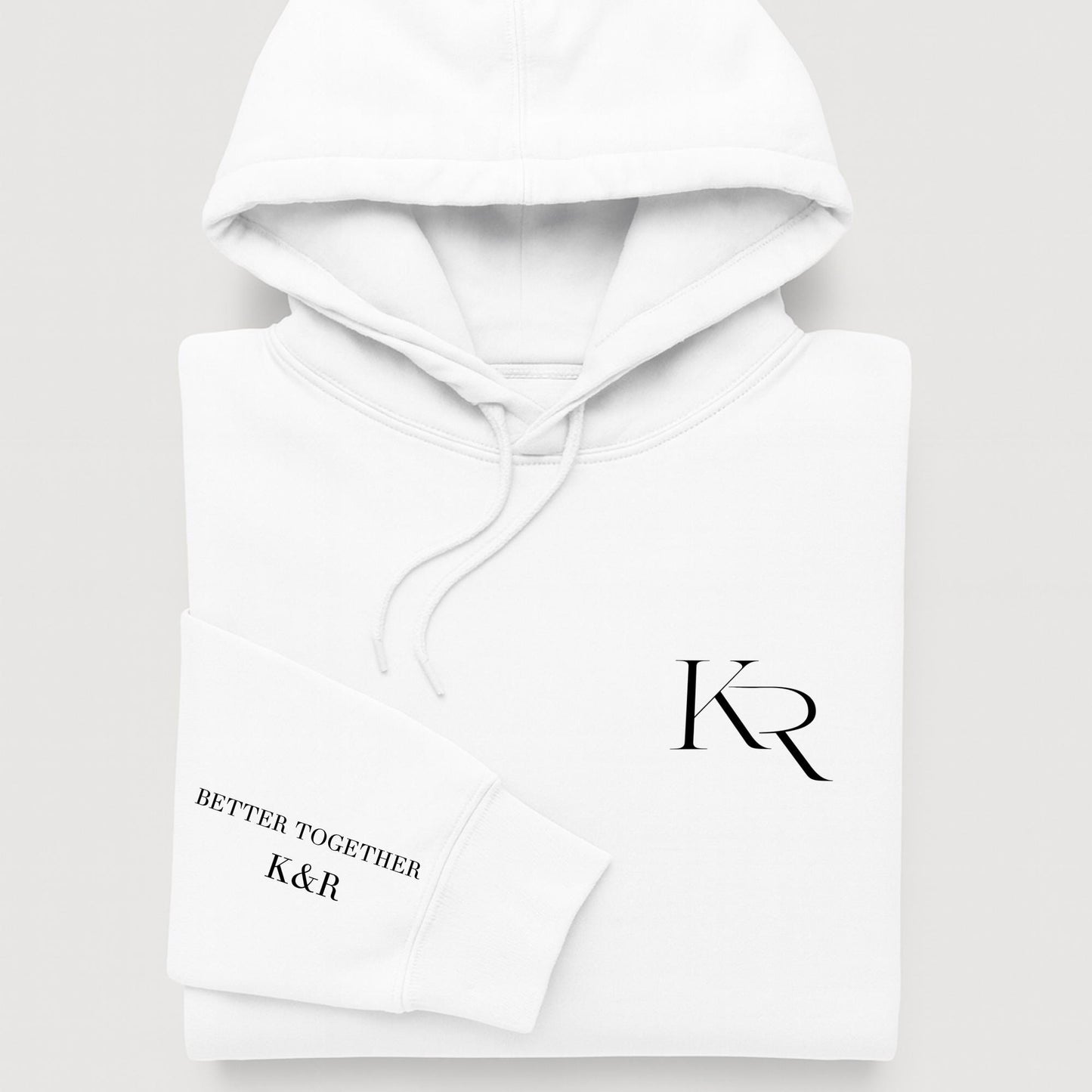 Custom Matching Couple Hoodies with Initials & Sleeve Message | Personalized Monogram Logo Sweatshirts for Couples