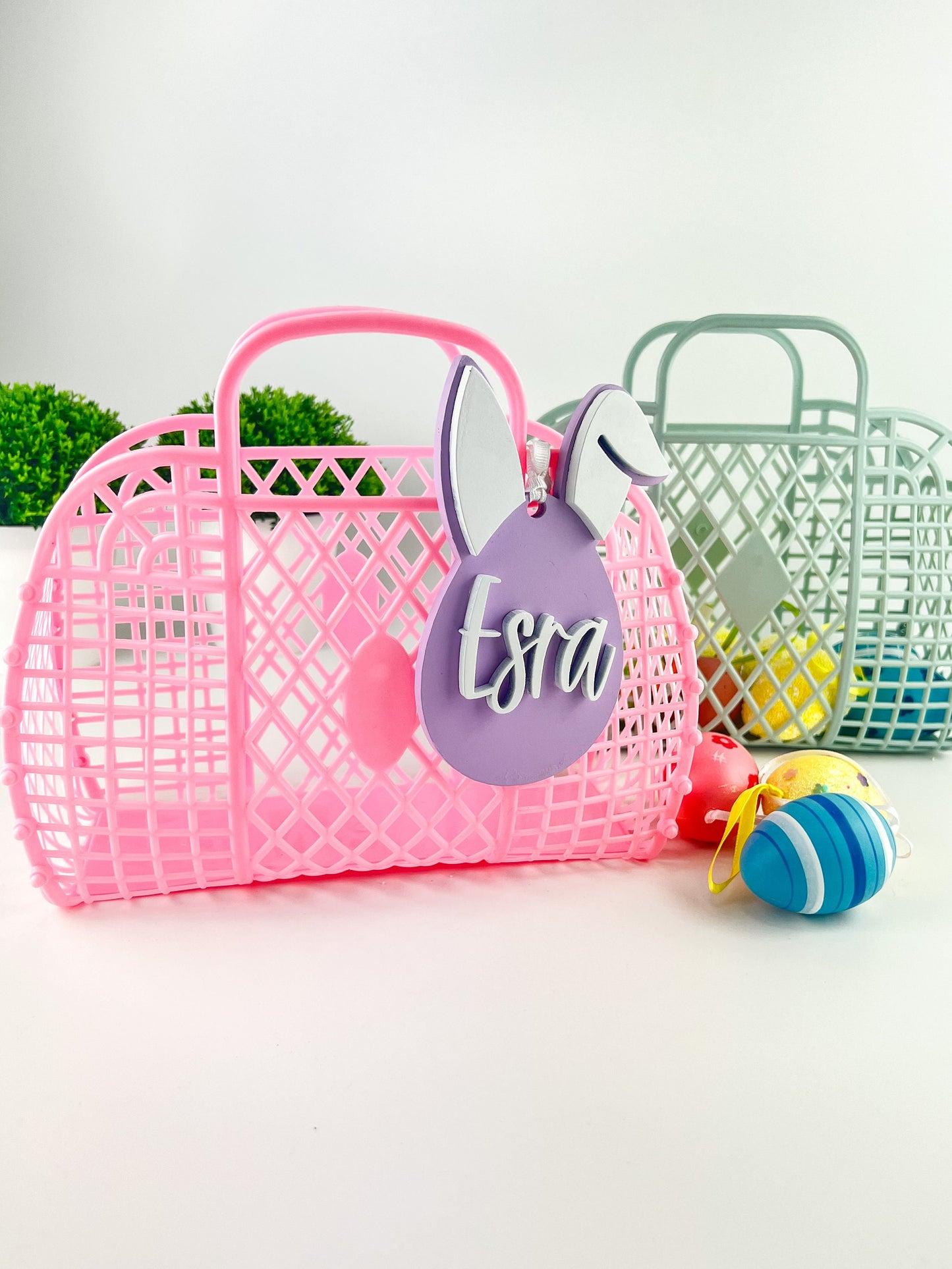 Personalized Easter Basket: Jelly Bag with Wooden Bunny Tag