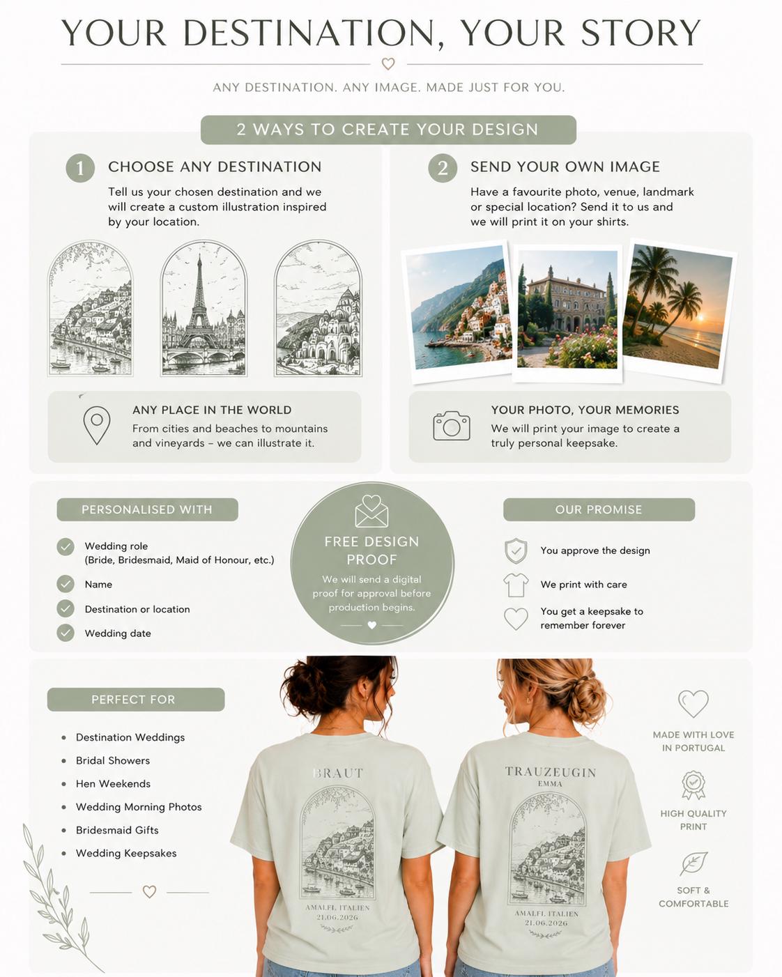 Personalised Destination Wedding Shirts: Bride, Bridesmaid, Custom Location Design