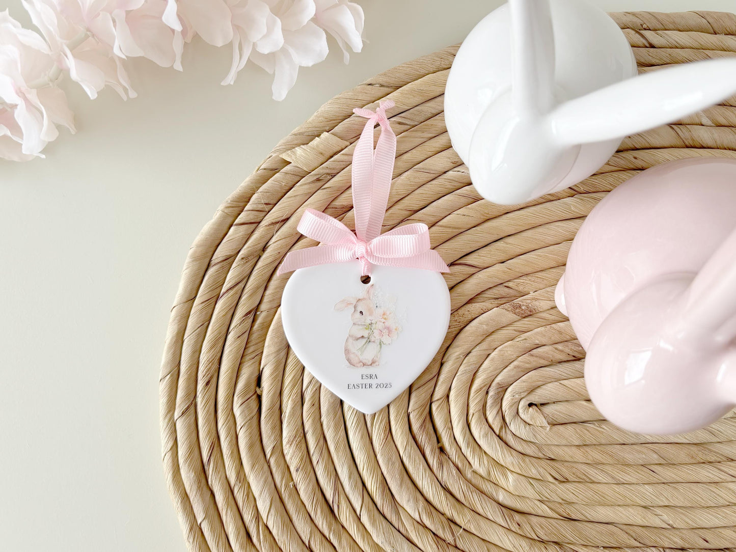 Personalized Ceramic Heart Easter Ornament: First Easter Gift