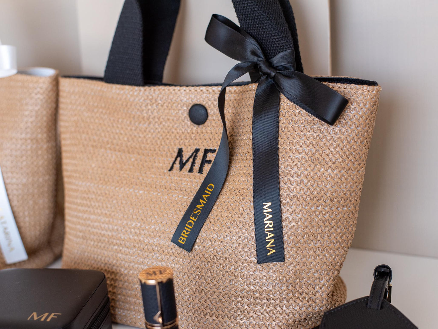 Personalized Bridesmaid Proposal Gift Set: Raffia Tote, Jewelry Box & More