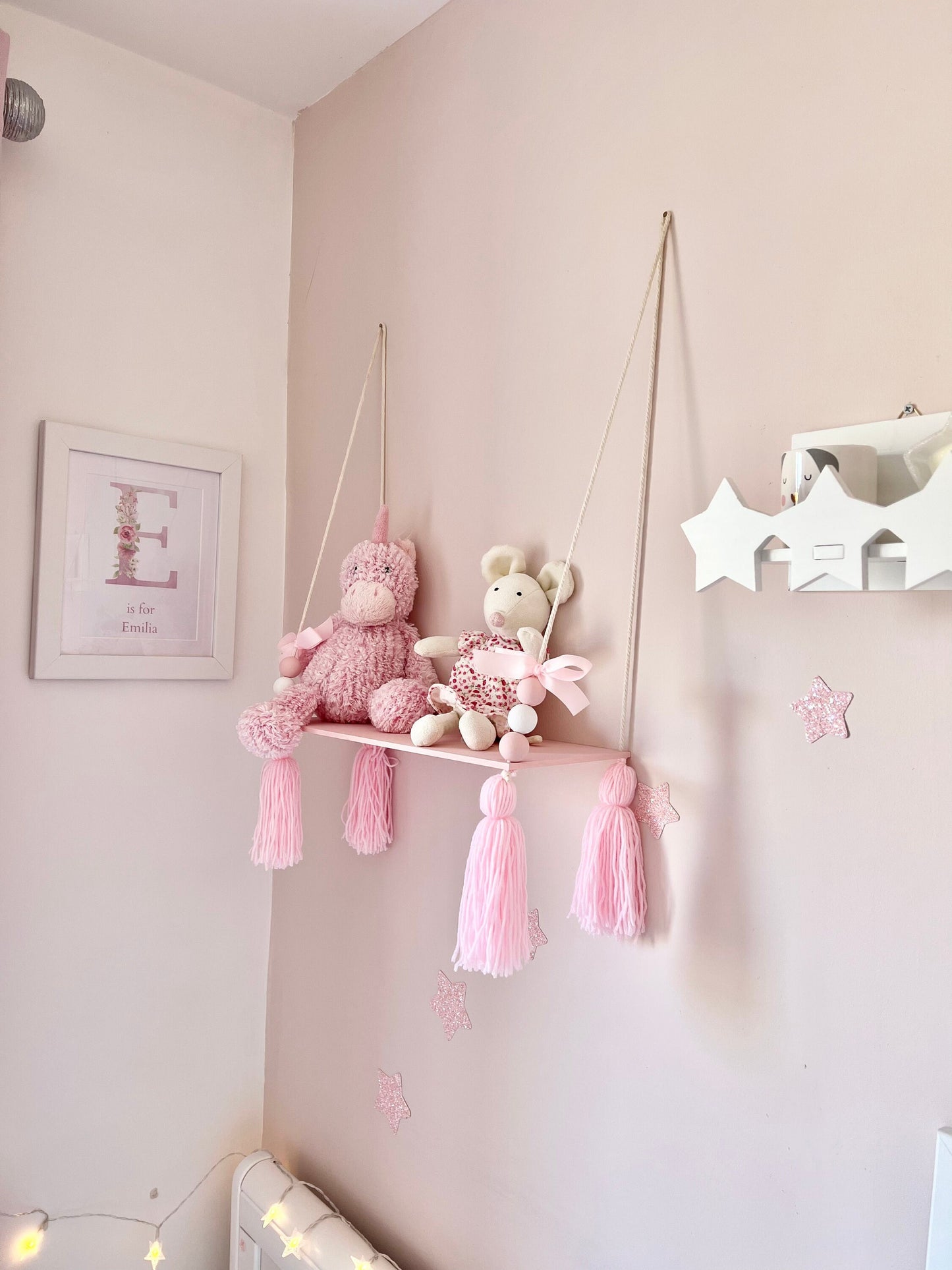 Hanging Tassel Shelf: Nordic Style Floating Shelf, Nursery Decor (40x15cm)