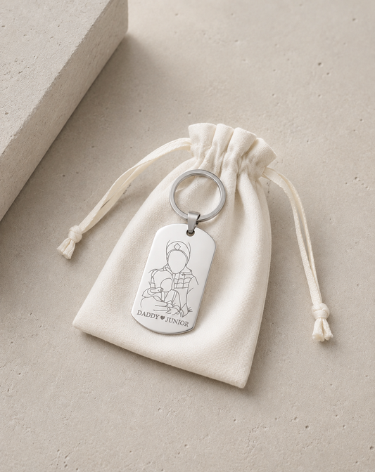 Personalised Photo Engraved Keyring | Custom Line Art Keychain | Dad & Father’s Day Gift | Gold or Silver