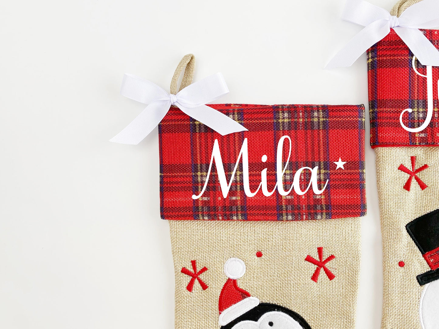 Personalized Christmas Stocking, Tartan & Burlap Stocking
