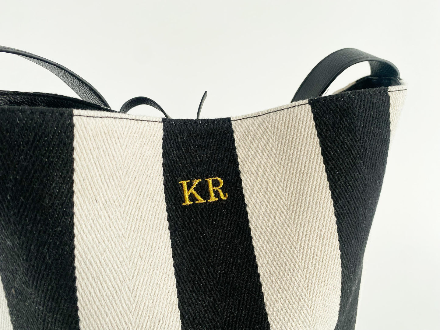 Monogrammed Vegan Leather Tote Bag: Striped Oversize Purse